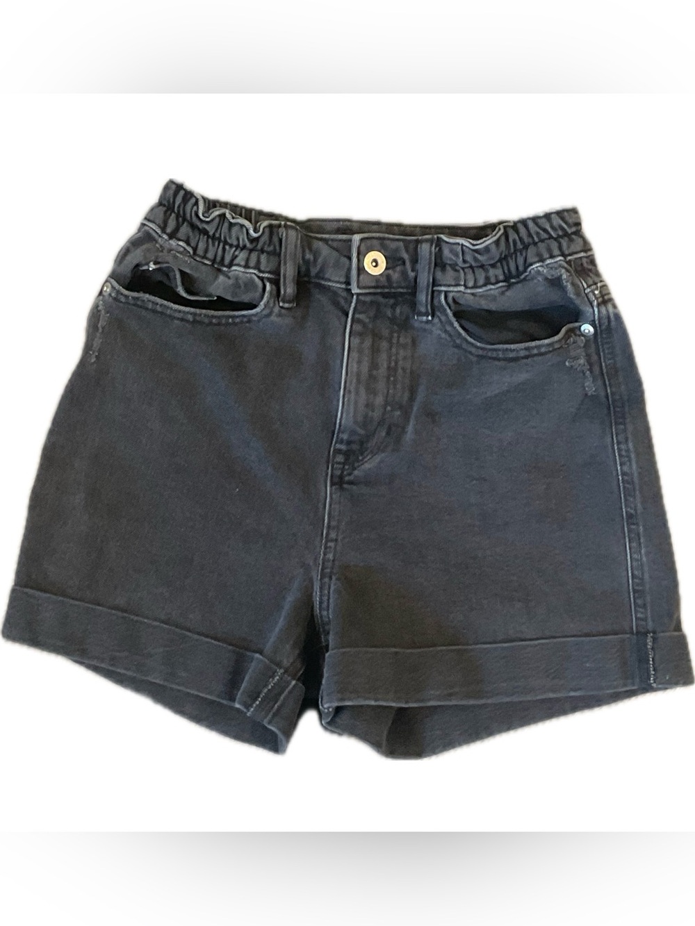 F&F   Faded Black Cuffed Elastic-Waist Denim Shorts